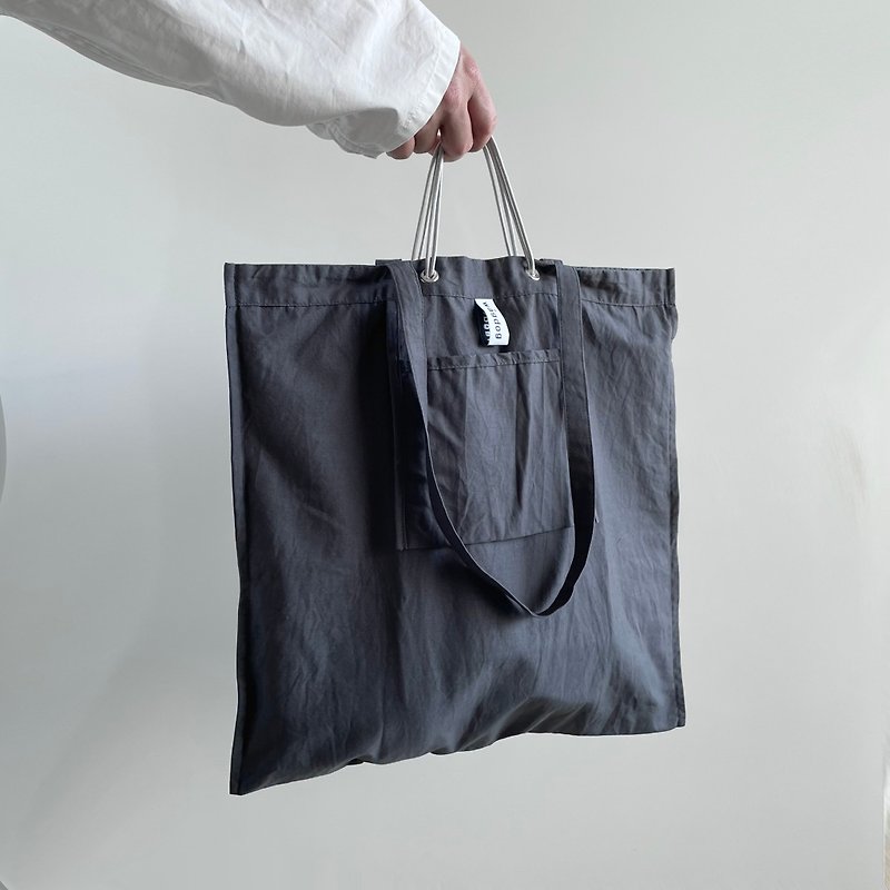 DAILY 2way tote bag / charcoal gray / cotton - กระเป๋าแมสเซนเจอร์ - วัสดุอื่นๆ สีเทา