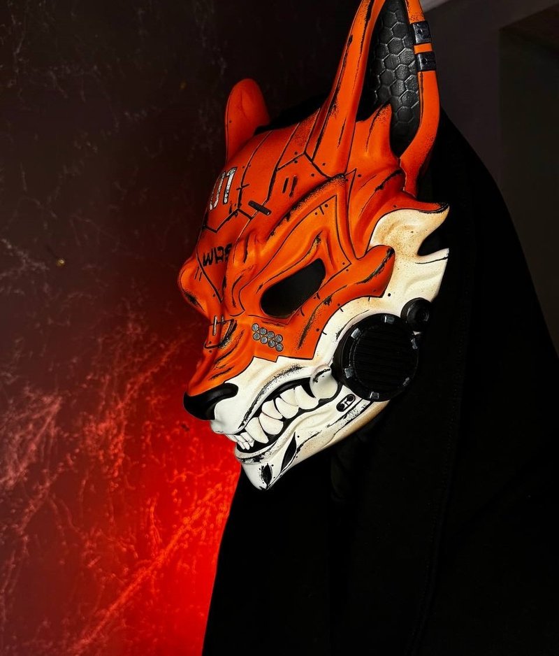 賽博朋克狐面具  賽博朋克面具  狐面具  未來科技面具 - 口罩/口罩收納套 - 樹脂 橘色