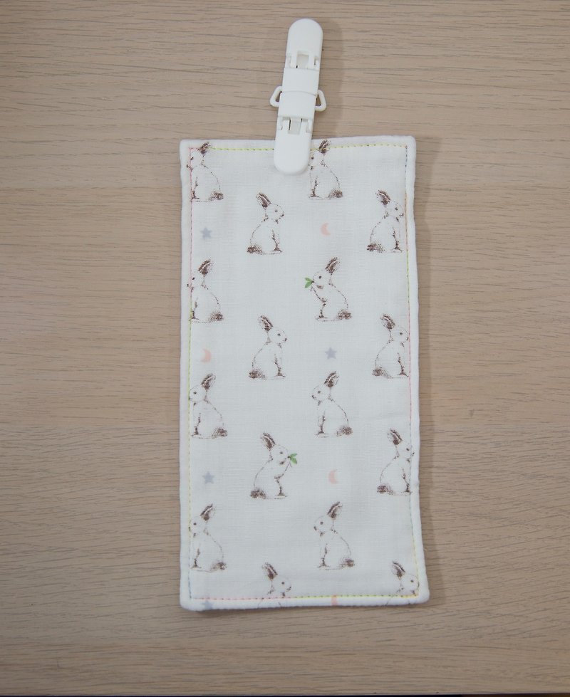 Star White Rabbit Handmade Handkerchief/Kindergarten Handkerchief Clip/Children's Handkerchief/Saliva Towel - Bibs - Cotton & Hemp White