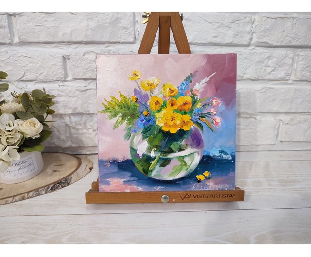 野生の花の絵画 花のオリジナルアート 静物画 油絵 アートワーク