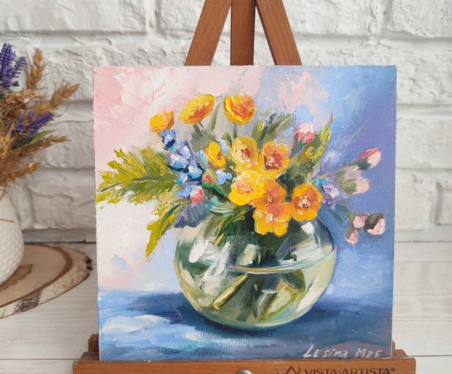 絵画　インテリア　油絵　uF6-062104　静物 花束フルーツ 絵画インテリア油絵uF6-062104静物 花束フルーツ