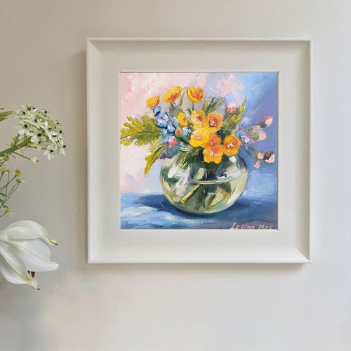 野花 絵 花 オリジナルアート 静物 油絵 ブーケ 花 - ショップ