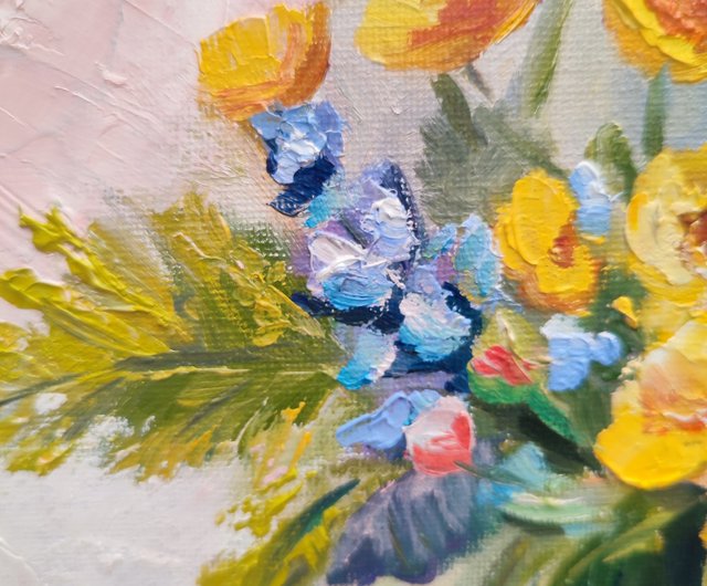野生の花の絵画 花のオリジナルアート 静物画 油絵 花束