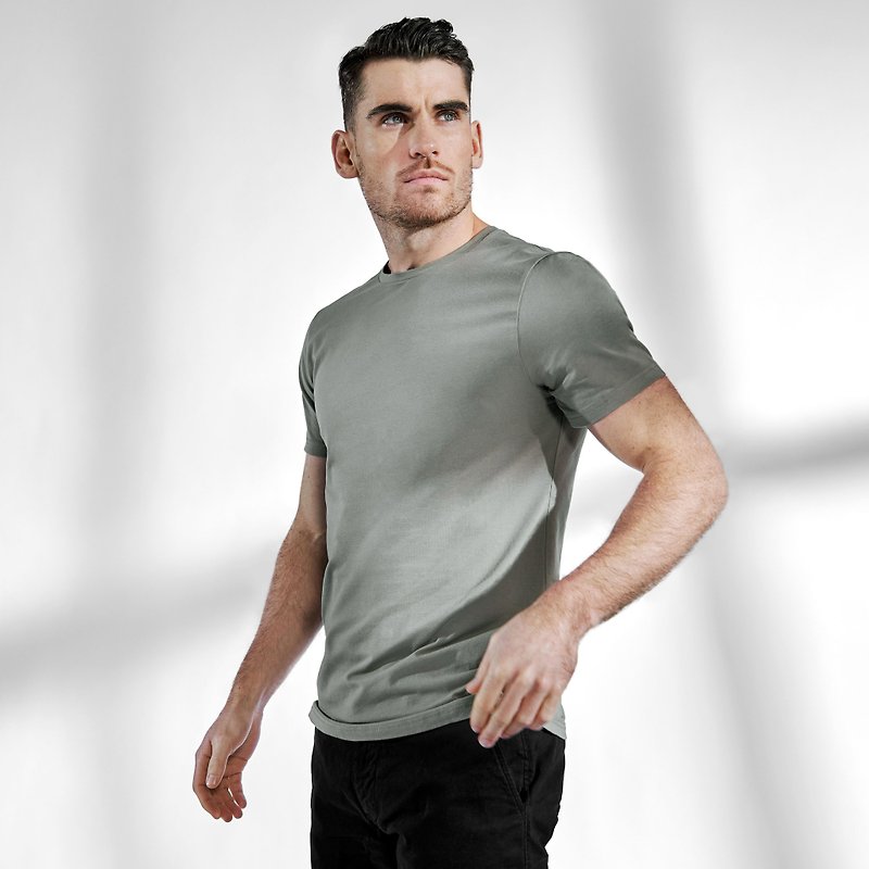Cotton & Hemp Men's T-Shirts & Tops Green - Nordic Minimalist-Classic Organic Cotton Round Neck T-Shirt / Plain Tee / T-shirt Men (Desert Green)
