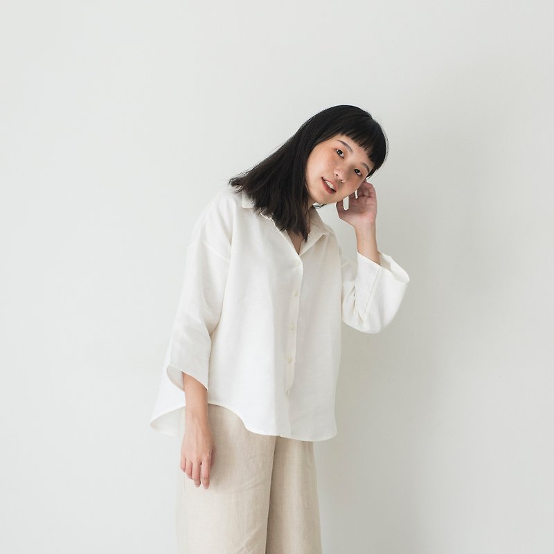 Off-white Linen Oversized Shirt - 女襯衫 - 亞麻 白色
