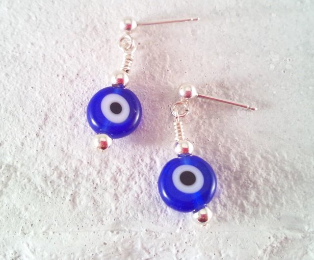 EVIL EYE Evil eye protection Turkish glass SV earrings 2-1 - 設計館Sae+Sumi  Koru 耳環/耳夾- Pinkoi