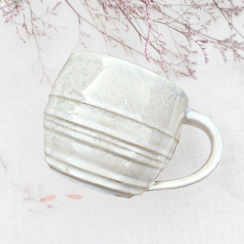 乳白色結晶,手作陶器馬克杯400ml - 其他杯子 - 瓷 白色