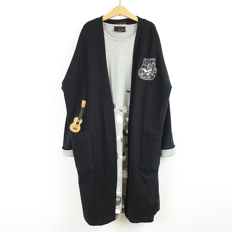 Urb / Cotton Long Jacket / Wu Xiong Lili - เสื้อแจ็คเก็ต - ผ้าฝ้าย/ผ้าลินิน สีดำ