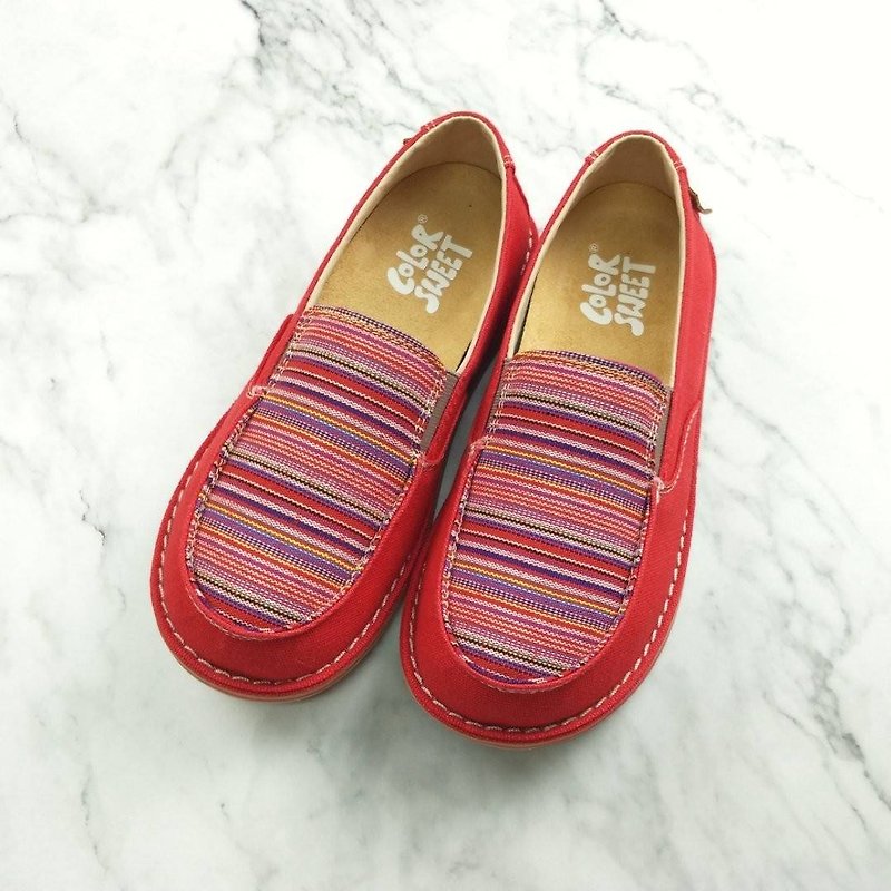 Color series - รองเท้าลำลองผู้หญิง - ผ้าฝ้าย/ผ้าลินิน สีแดง