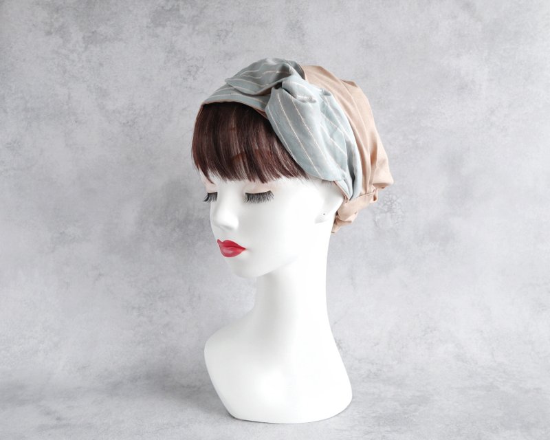 送料込 日本製 サッシュリボン(クールなストライプ柄/ペパーミントグリーン)とパウダーベージュ - 髮夾/髮圈 - 棉．麻 綠色