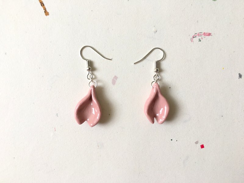 石下 / 粉紅 櫻花 陶瓷 耳環 可改夾式耳環 - 耳環/耳夾 - 瓷 粉紅色