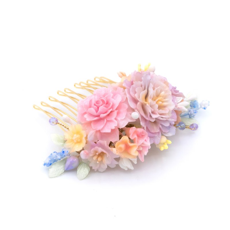 Allusion Gold-plated Floral Hair Comb - Hair Accessories - Clay Pink