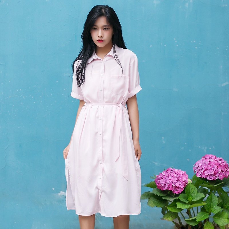 Annie Chen Jiangnan Picking original design 2016 summer new long section of literary Slim Dress Shirt Dress (Chiffon Jacket + Sling) - Skirts - Other Materials Pink