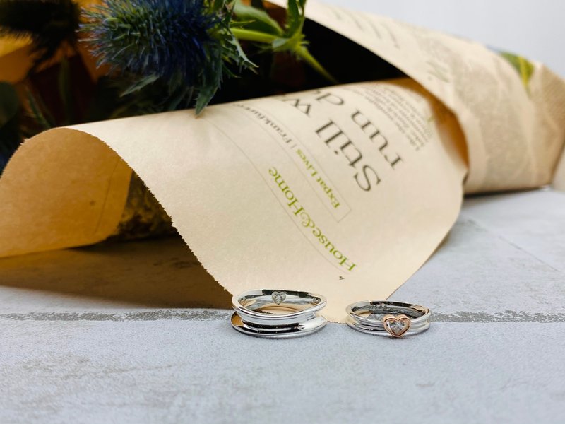 925純銀 愛在我心 情侶對戒 天然鋯石  男戒 - 戒指 - 純銀 銀色