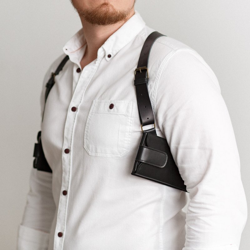 Leather Phone Bag Shoulder Case Sling Holster Pockets / Leather Strap - 其他 - 真皮 黑色