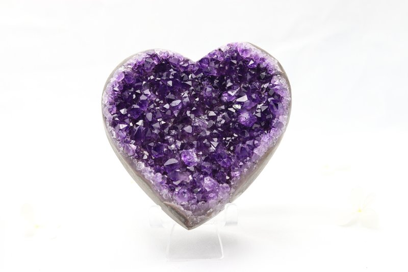 烏拉圭紫晶簇愛心 瑪瑙邊 10cm - 擺飾/家飾品 - 水晶 紫色