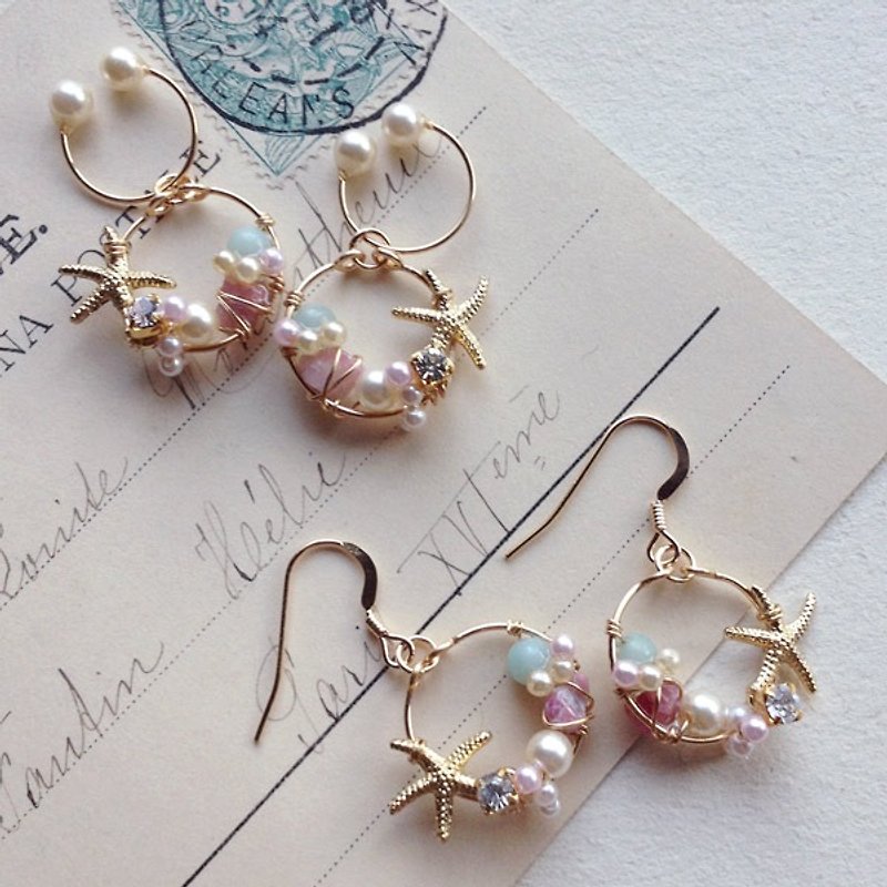 Hoop earrings OR Nonhorupiasu of 14kgf Vintage Pearl and Starfish [ii-388] - Earrings & Clip-ons - Gemstone 
