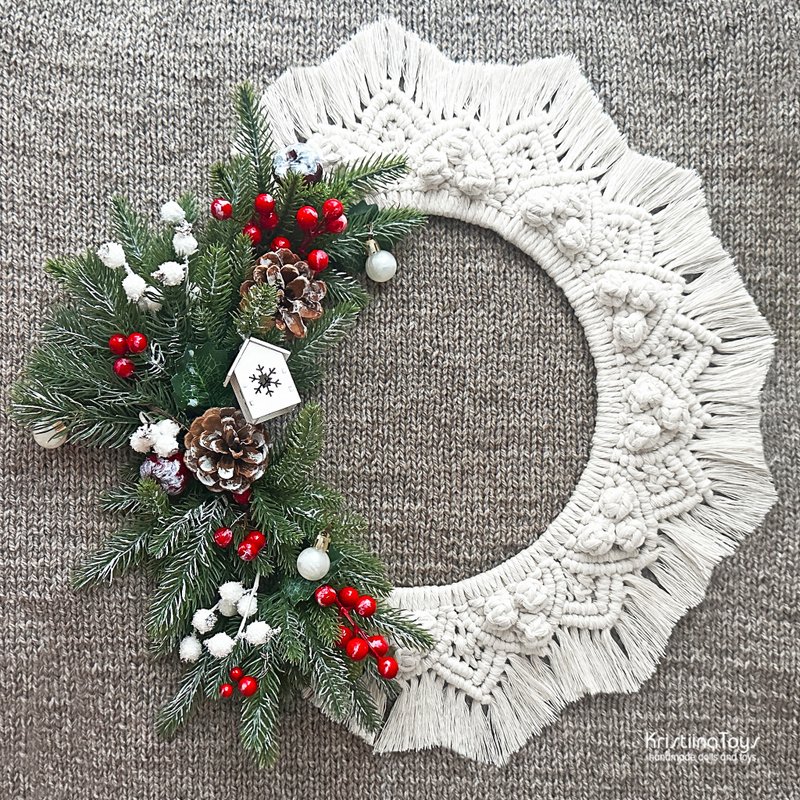 Christmas wreath decoration Boho Christmas decor Macrame wreath Handmade decor - Wall Décor - Other Materials Khaki