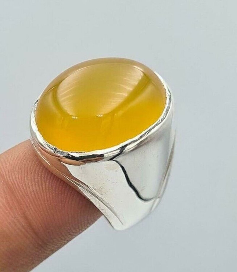 Aqeeq ring yemeni yamni yemen hakik yellow agate jewelry gift for him men rings - General Rings - Gemstone Yellow