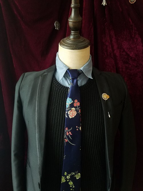 小可愛和小領帶 藍色真絲花雛領帶美到冒泡泡6cm窄版領帶