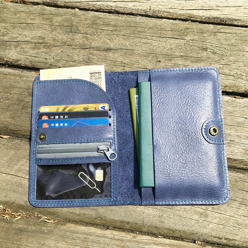 ブルーとグレーのパスポートケース - パスポートケース - 革 ブルー