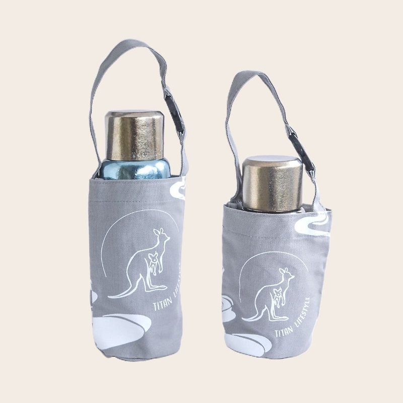 [フラッシュオファー] 魔法瓶/アイスカップ環境に優しいカップに適した長短2つのポータブル飲料バッグ - トート・ハンドバッグ - コットン・麻 グレー