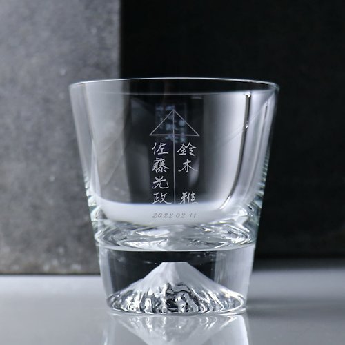 MSA玻璃雕刻 【富士山杯 X 愛情傘】日本江戶硝子Fuji水晶杯(桐箱包裝)