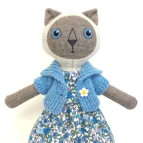 TweedyLand Gray Thai cat, handmade wool plush toy, fabric kitten doll