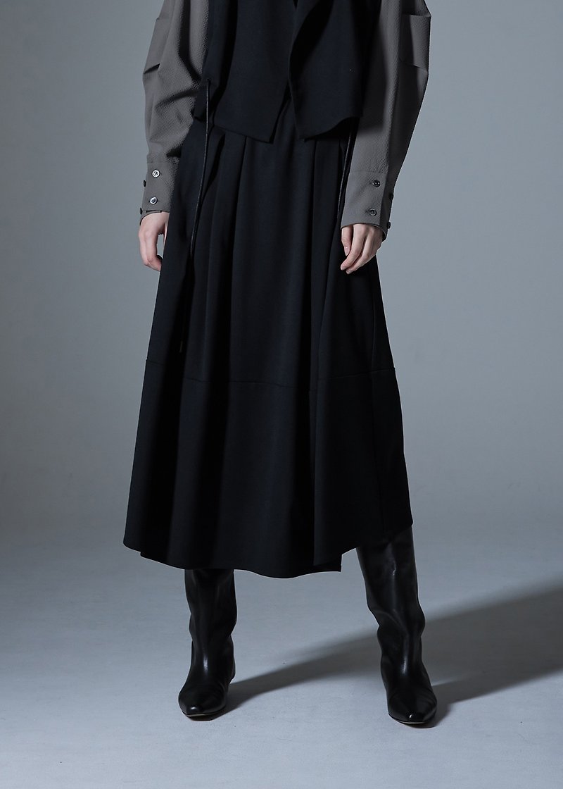 Elastic pleated long skirt - กระโปรง - เส้นใยสังเคราะห์ สีดำ