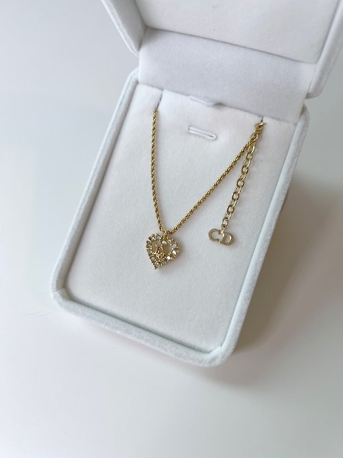 RARE TO GO VINTAGE 日本中古選品店 (絨面盒) DIOR Heart Necklace 心型閃石頸鏈 日本中古vintage