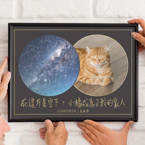 我們的星空 客製化寵物紀念狗狗貓貓咪生日相遇當天的真實星空夜晚A3鋁框掛畫