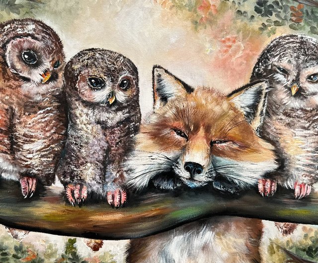 フクロウのキャンバス絵画、キツネの壁アート、アクリルアート、動物ホームウォールアート、アート装飾 - ショップ アンナ-森-アート ウォールデコ・壁紙  - Pinkoi