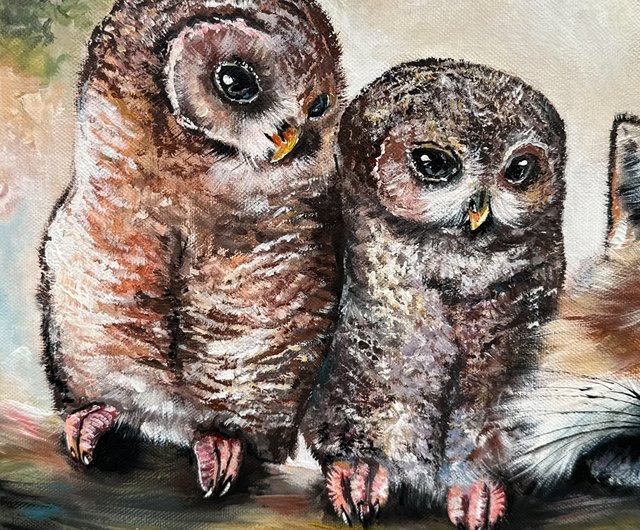 フクロウのキャンバス絵画、キツネの壁アート、アクリルアート、動物