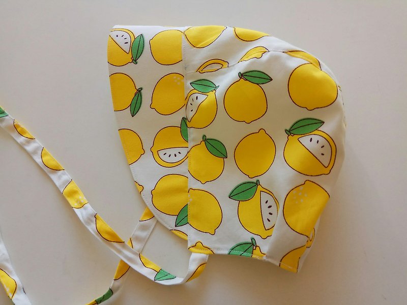檸檬 立體剪裁綁帶嬰兒遮陽帽  彌月禮物 綁帶嬰兒帽 - 滿月禮物 - 棉．麻 黃色