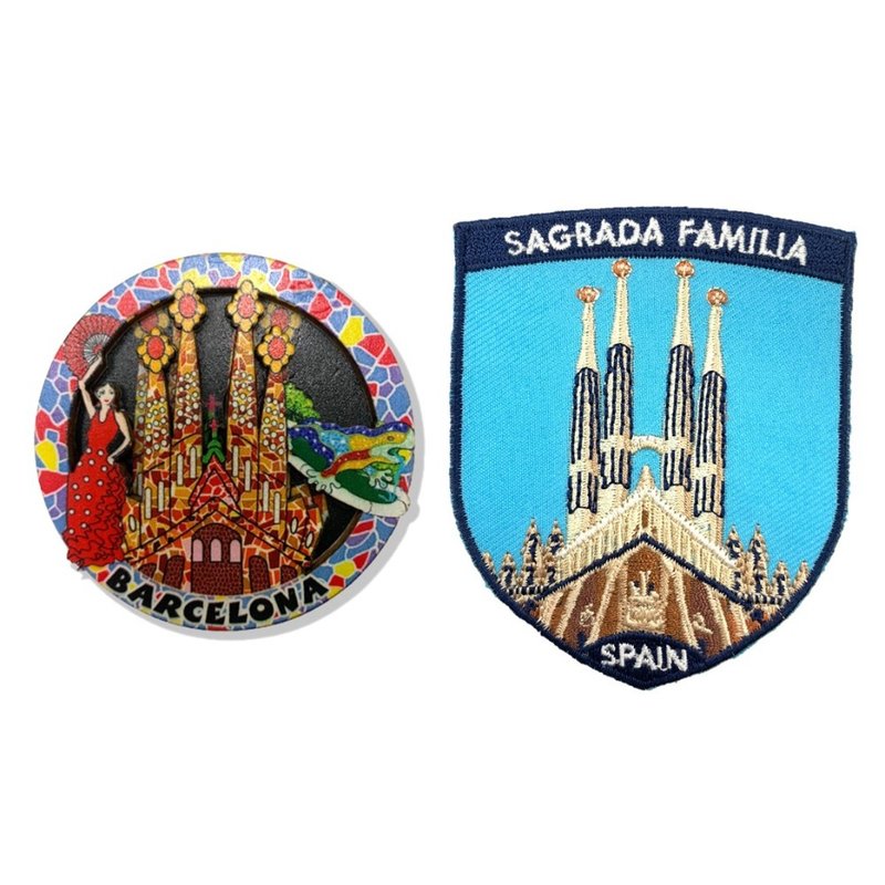 巴塞隆納大教堂冰箱磁鐵+西班牙 聖家堂貼布繡【2件組】文青吸鐵 - 磁鐵 - 橡膠 多色