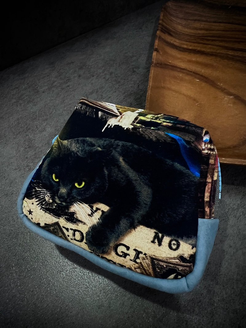 Miranda Handmade Small Square Bag-Dark Black Cat - Coin Purses - Cotton & Hemp Black