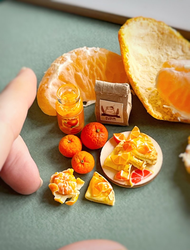 Miniature set with pancakes and oranges and jam - Stuffed Dolls & Figurines - Other Materials Multicolor