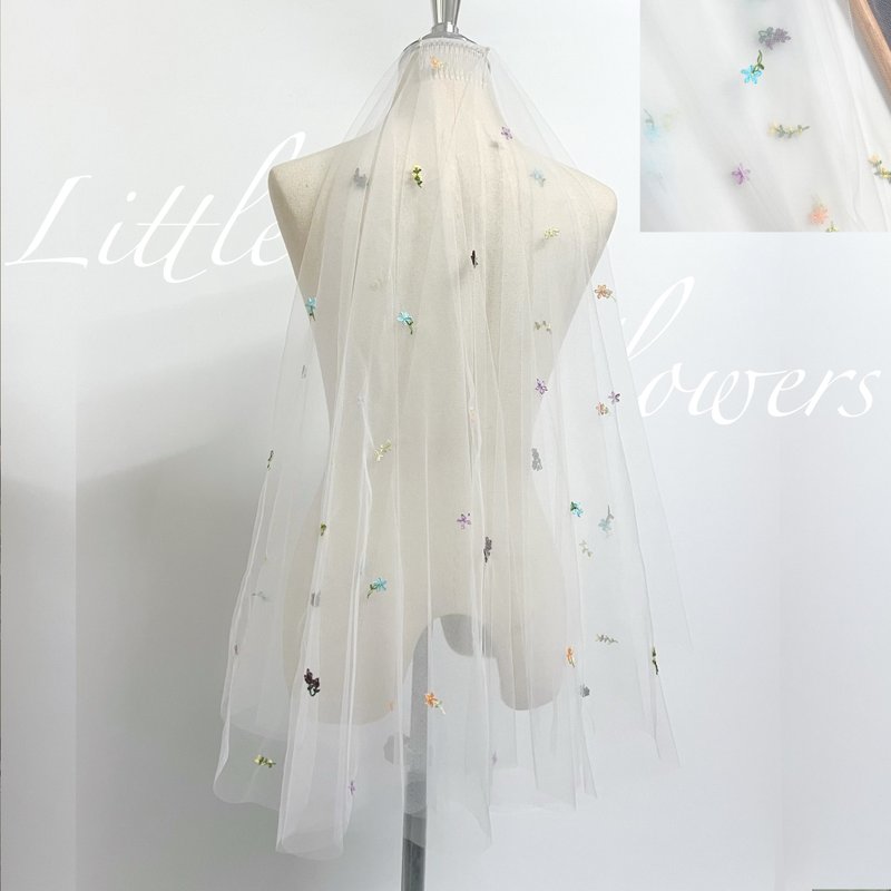 White flowers Veil : Wedding bridal veil - 髮圈/髮夾 - 繡線 
