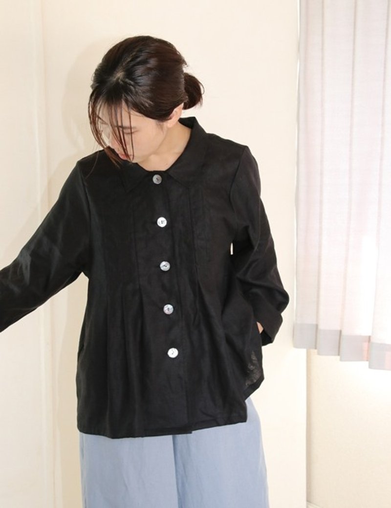 Tucked blouse jacket (black) - เสื้อผู้หญิง - ผ้าฝ้าย/ผ้าลินิน 