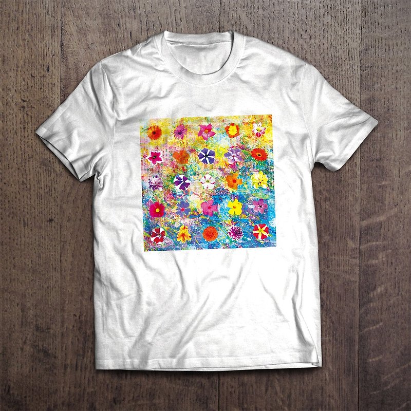 フラワーアートTシャツ Rainbow Bloom - Tシャツ - コットン・麻 ホワイト