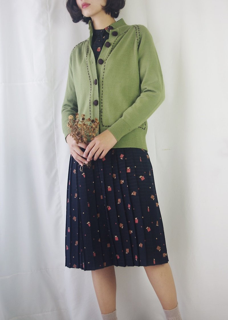 Treasure Hunt Vintage - Matcha Chocolate Thin Knit Jacket - สเวตเตอร์ผู้หญิง - ขนแกะ สีเขียว