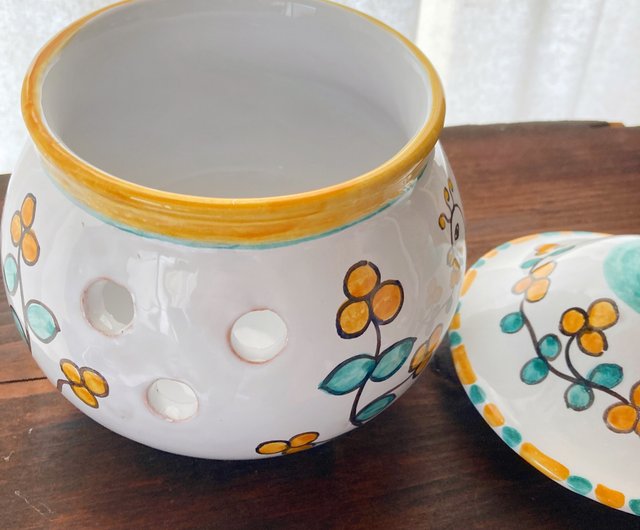ガーリックポット ニンニク入れ 保存容器 マヨリカ焼き イタリア陶器