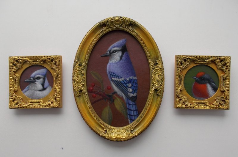 三幅畫作套裝 裱框畫 禮品之選 迷你藝術 復古風格 可直接懸掛 - 牆貼/牆身裝飾 - 其他材質 多色