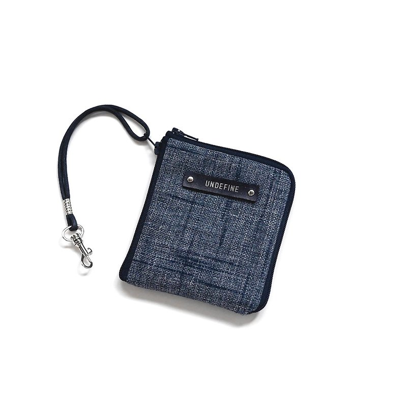 Denim nylon waterproof double zipper multi-card short clip - กระเป๋าสตางค์ - วัสดุกันนำ้ สีน้ำเงิน