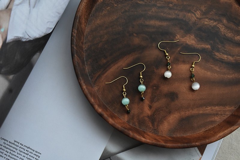 ZHU. Handmade earrings | Palace (natural stone / ear clip / Mother's Day gift) - ต่างหู - หิน 