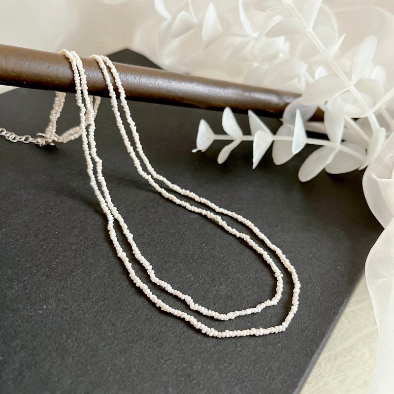 Akoya pearls, extremely rare, Akoya sand Keshi pearls, ultra-thin double strand necklace - Necklaces - Pearl 