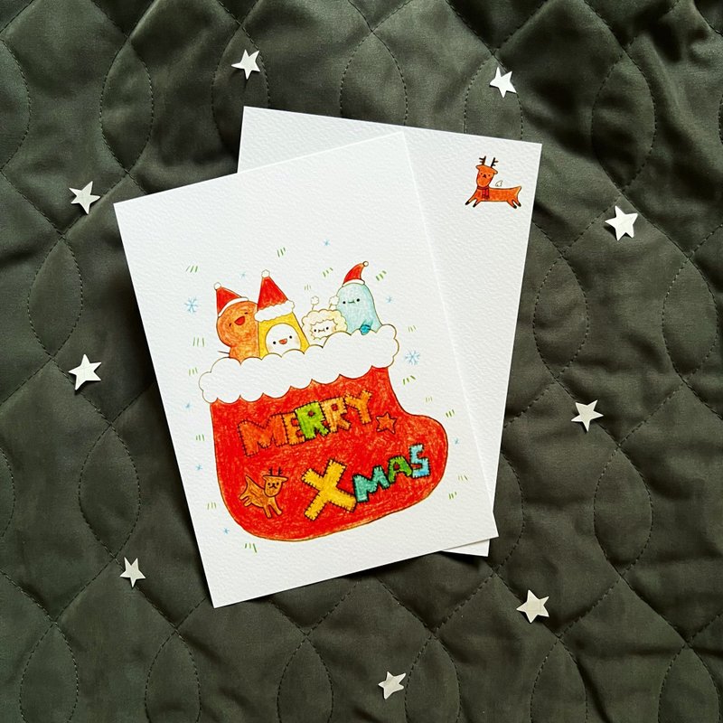 襪襪裡面是誰呀－黃蕉星的聖誕卡 明信片 - 卡片/明信片 - 紙 多色