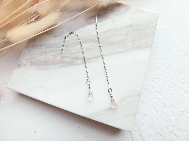Pink crystal 925 sterling silver drop ear line - Earrings & Clip-ons - Gemstone Silver