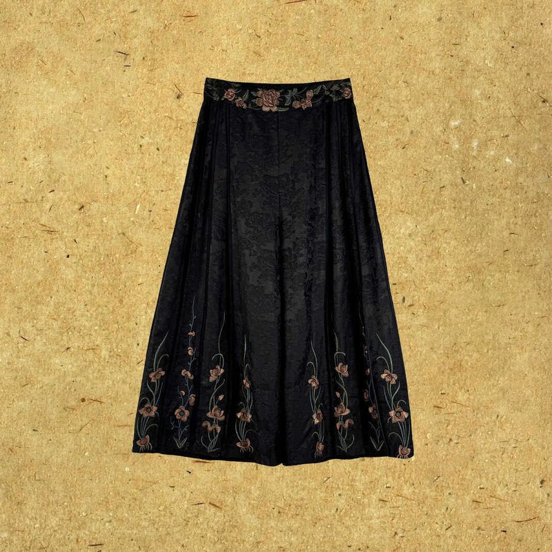 霧青 新中式復古 香云紗高腰褲裙 - 女裝闊腳褲/長褲 - 絲．絹 黑色