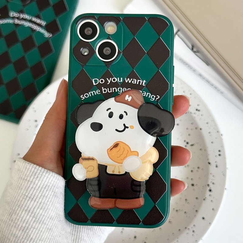 Dog iPhone16/15/14/13/12/11 protection case acrylic smart tok set - 手機殼/手機套 - 矽膠 綠色